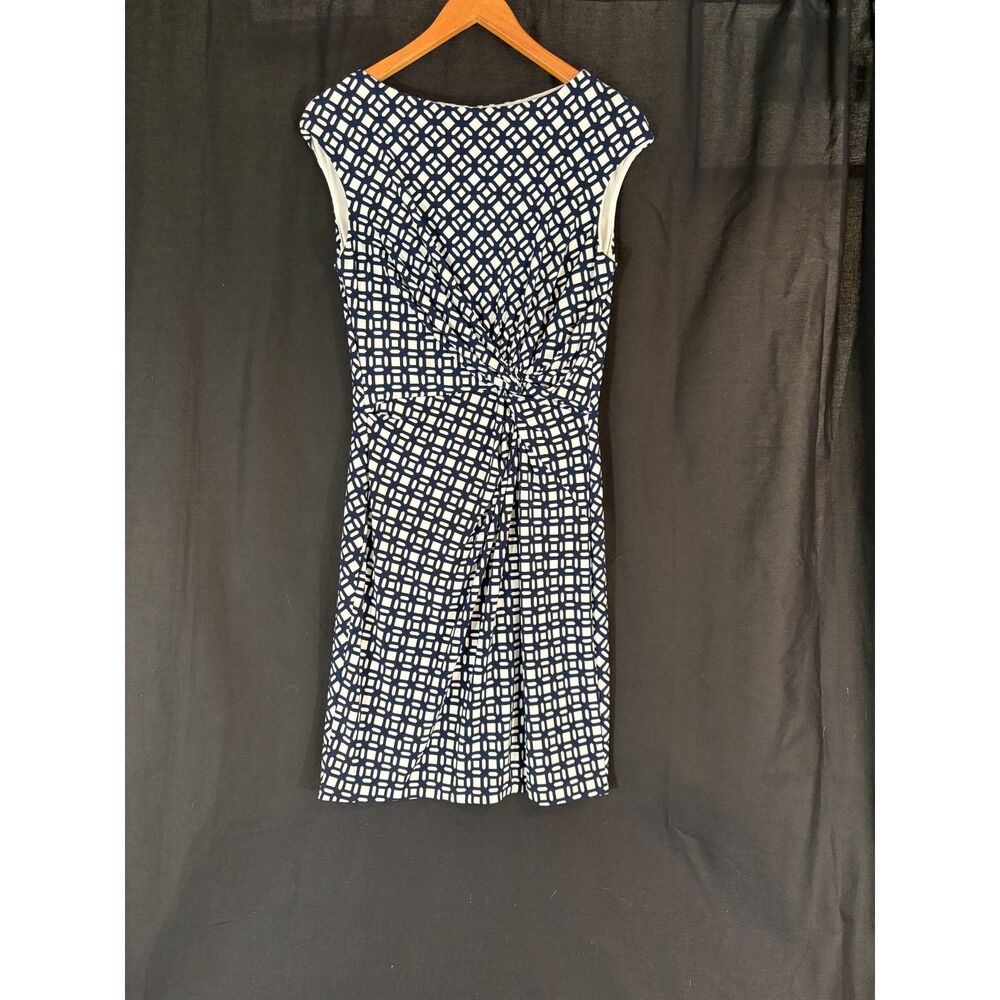 Lauren Ralph Lauren Dress 12 Navy White Geometric Twist Front Midi